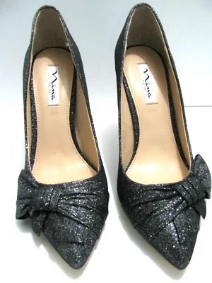 NINA Zapatos Mujer 10 Gris Brillo Arco Bomba Tacón Alto Stiletto Zapato Nuevo N Caja $80 Foto 1 de 4