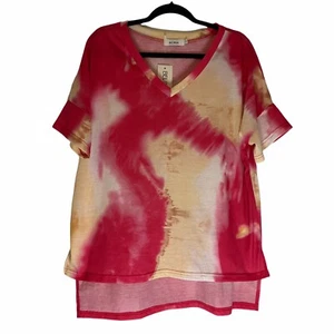 Tie Dye Top Women’s Size Large Pink Yellow Short Sleeve T-Shirt - Picture 1 of 3