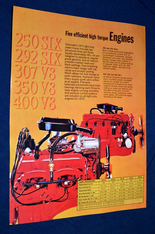 Chevy Truck 1970 opciones de motor anuncio de concesionario original 70 307 350 400 Foto 1 de 1
