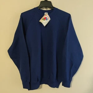 Neu mit Etikett Vintage Fruit of the Loom Pullover Gr. L unbedruckt dunkelblau Pulli Rundhalsausschnitt - Bild 1 von 10