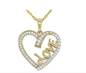 Moissanite Fire .57CTW DEW round 14K yellow gold over silver heart love pendant - Picture 1 of 11