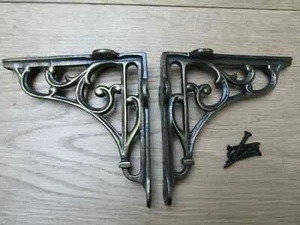 Antike rustikale Gusseisen Vintage Regalträger PAAR 6" ROLLE Antik Messing - Bild 1 von 2