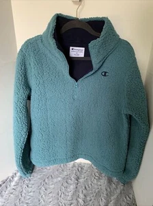 Champion Womens M Teal Sherpa Fleece Sweatshirt Top 1/4 Zip - Picture 1 of 6
