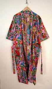 Cotton Kimono Robe Bridesmaid Handmade Floral Printed Women Kimono Beach Dress
