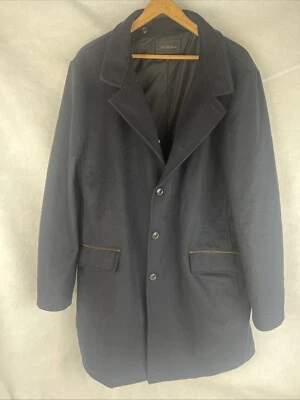 Saks Fifth Avenue Pea Coat Mens Size XL Navy Wool Cashmere Long Jacket Lambskin - Image 1 of 4