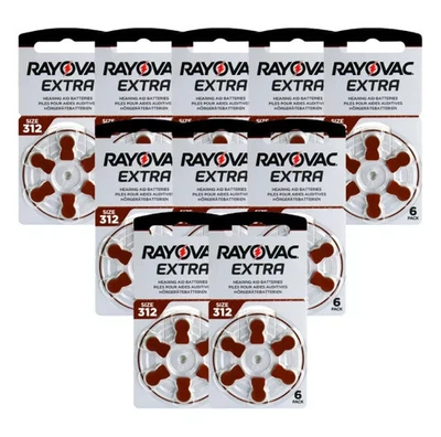 60 Rayovac Extra Advanced Size 312 PR41 Hearing Aid Batteries 1.45v Zinc Air 6bl - Image 1 of 2