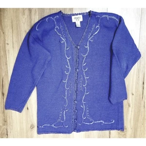 Vintage - Cervelle bestickte Cottagecore Strickjacke blau lila Kunst zu tragen - Bild 1 von 6