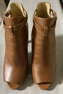 Michael Kors Lawson Peep Toe Boots Booties Women’s Leather Size 7M Brown - Picture 1 of 4