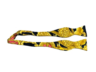 Винтажный галстук-бабочка Hermes черный/желтый/розовый 100% шелк регулируемый Париж роскошь - Изображение 1 из 4