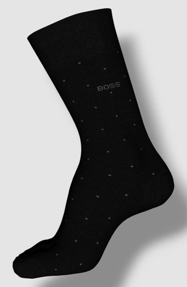 Hugo Boss Men`s Black 1-Pair Pack 50469996 Cotton Crew Dress Socks Shoe 7-13 - Image 1 of 1
