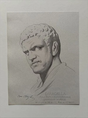 Gravura antiga 1868 estudo acadêmico masculino retrato imperador Caracala realeza - Imagem 1 de 2