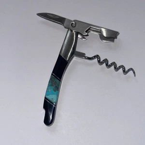 Santa Fe Stoneworks Turquoise Black Corkscrew Waiters Knife *FLAW* - Picture 1 of 4
