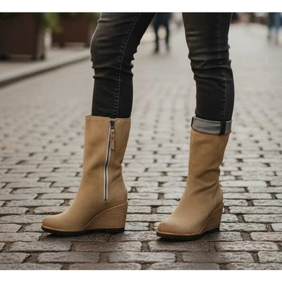 Botas de cuña impermeables Sorel After Hours Mid Top para mujer talla 8 gamuza marrón Foto 1 de 4