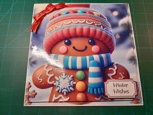 New Handmade Gingerbread Man Themed Christmas Card Size 8" X 8" - Picture 1 of 5