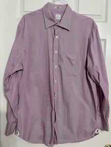Peter Millar Button Down Long Sleeve Shirt Purple/White Stripe Size Large - Picture 1 of 8