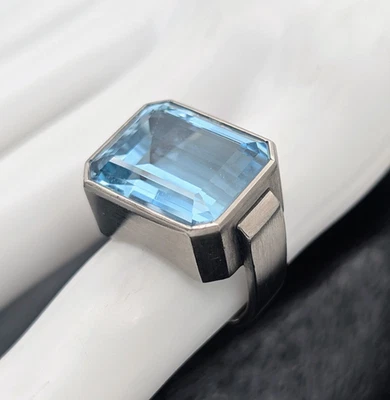PD 500 Palladium 16ct Aquamrine Damenring – 13,90 g – Gr 52 – Cocktailring #1598 - Bild 1 von 4