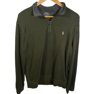 Polo Ralph Lauren Luxury Green 1/4 Zip Cotton Viscose Blend Men's size Medium M - Picture 1 of 7