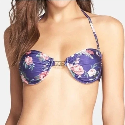 WILDFOX цветы плавающий на косточках бикини верх в цыганский темно-синий сделано в США большой - Изображение 1 из 4