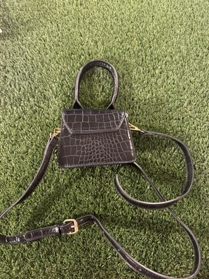 Black Croc Embossed Mini Crossbody Bag with Adjustable Strap - Image 1 of 4