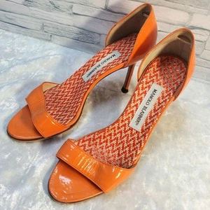 Zapatos de salón Manolo Blahnik tacón de cuero naranja para mujer talla EU 37 US 7 usados - Imagen 1 de 13