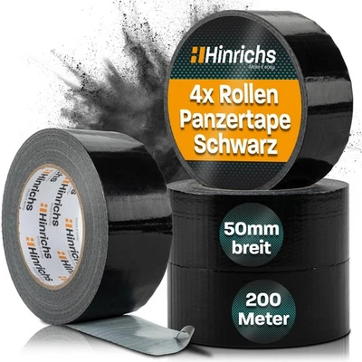 HINRICHS 4x Panzertape 50m Schwarz Panzerband Gaffa Gewebeband Klebeband Tape Duct Tape