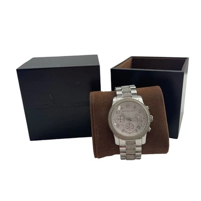 Michael Kors Watch Women's Runway Chronograph SSWhite Crystal Silver Tone Dial - Image 1 of 4