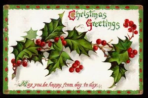 1911 geprägte Weihnachtsstechpalme Gruß Postkarte - Bild 1 von 1