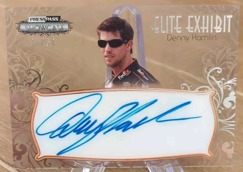 2012 Press Pass Showcase Elite Exhibit On Card Auto Silver 37/50 Denny Hamlin - Image 1 of 1