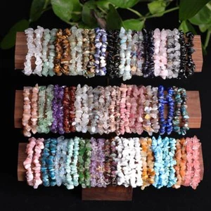 15 Pcs Gemstone Chakra Bracelets Crystal Healing Chip Gemstone Stretch Bracelets - Picture 1 of 12