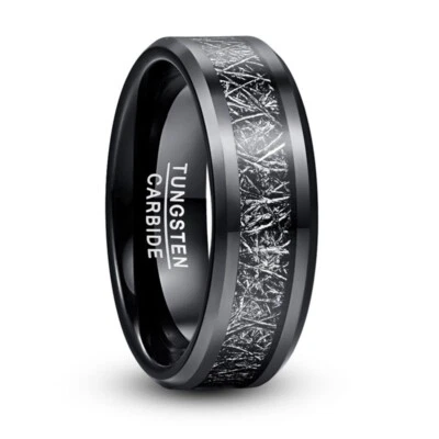 Alianza de boda de carburo de tungsteno negro incrustación de papel anillo de joyería de moda Foto 1 de 3