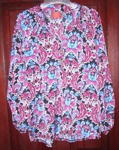Tracy Negoshian Sz S New Top Blouse Tunic Shirt Popover Floral Print Boho Flowy - Bild 1 von 3
