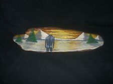 Snowy mountains sunset Bigfoot painting hand painted original driftwood bark