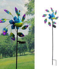 Solar Power Garden Metal Peacock LED Light Landscape Lawn StakeLamp Wind Spinner