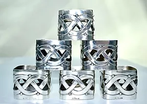 WMF Very Rare Set 6 Jugendstil / Secessionist Silver Plated Napkin Rings, c1890 - Picture 1 of 12