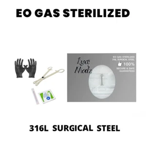Sterilized Piercing Kit Surgical Steel Labret Lip Ring 16G Forceps Needle Gloves - Picture 1 of 5