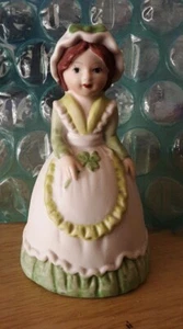 VTG Porcelain Bisque Irish Girl Bell Figurine Shamrock JSNY Taiwan St. Patrick - Picture 1 of 6