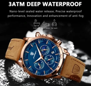 POEDAGAR Uhr - Herren Wasserdicht Leder Quarzuhr, Chronograph Armbanduhr, Fi - Bild 1 von 10