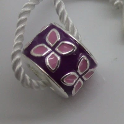 ENCANTO PERSONA PLATA ESTERLINA .925 PÚRPURA PROFUNDO ESMALTE FLOR MARIPOSA NUEVO B24 Foto 1 de 2