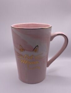 Tasse à café en marbre rose Cat Mama. Approx. 4 1/2 pouces de haut. Bon état 