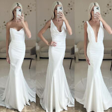 Chiffon Simple Wedding Dresses Mermaid White Ivory Sweep Train Beach Bridal Gown