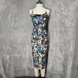 Vestido ceñido al cuerpo de terciopelo floral para mujer mediano sin mangas midi cóctel fiesta - Imagen 1 de 11