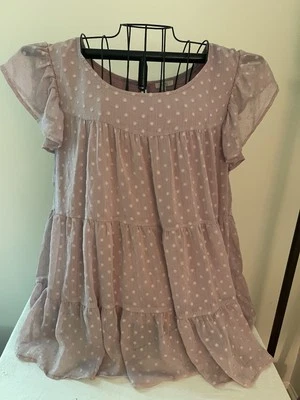 Blusa Kori America feminina L bege forrada com babado comprimento em camadas 26 1/2” largura 21 1/2” - Imagem 1 de 4