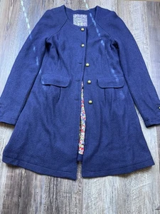 Free People Sargent Military style wool navy peacoat L Cottage Grandma Floral - Picture 1 of 9