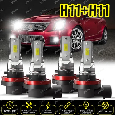 For 2008-2014 Cadillac CTS 4x H9 H11 LED Headlight High/Low Bulbs 6000K White - Image 1 of 4