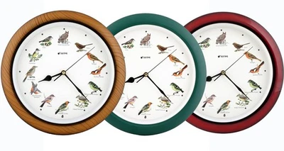 JUSTIME 14" 12 Popular North American Bird's Songs Wall Clock Silent Sweep Movt. - Image 1 of 4