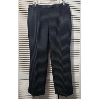 Milano Moda Dress Pants Women's Size 22 Black Pinstripe Cuffed Hems Pockets - Image 1 of 4