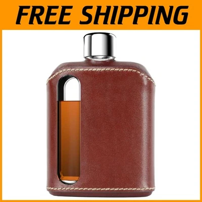 Frasco de vidro elegante com manga de couro - Marrom escuro - Imagem 1 de 4