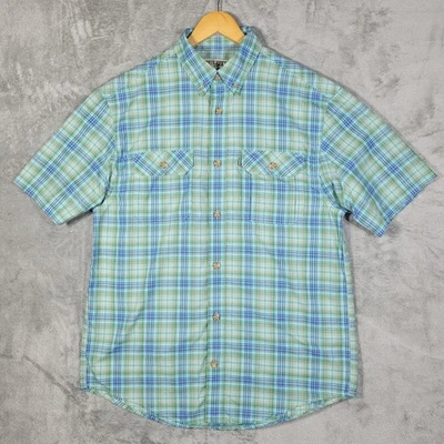 Duluth Trading Shirt Mens Medium Green Blue Plaid Coolplus Fishing Mesh Vented - Image 1 of 4