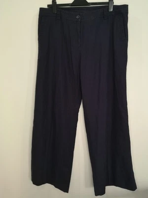 Ladies LANDS END Navy Blue Linen Cotton Mix Wide Leg Trousers, US 16 / UK 20 - Image 1 of 4