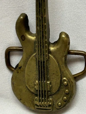 vintage 1970s belt buckle GUITAR baron SOLID BRASS gibson fender WESTERN cowboy - Image 1 of 4
